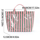 Striped PVC Tote Bag Women's Plastic Tote Purse Large Letters Print Hobo Handbag for Work, Beach, Gift