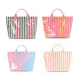 Striped PVC Tote Bag Women's Plastic Tote Purse Large Letters Print Hobo Handbag for Work, Beach, Gift
