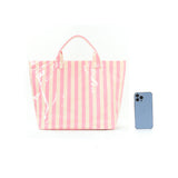 Striped PVC Tote Bag Women's Plastic Tote Purse Large Letters Print Hobo Handbag for Work, Beach, Gift