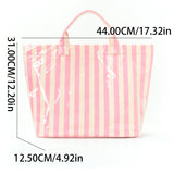 Striped PVC Tote Bag Women's Plastic Tote Purse Large Letters Print Hobo Handbag for Work, Beach, Gift