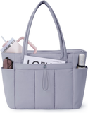 Puffer Tote Bag for Women, Shoulder Bag Handbag with Cup Holder & 15.6" Laptop Compartment & Trolley Sleeve for Travel, Work, Nurse, Lightweight, 20L