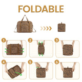 Leopard Print Fuffel Bag Foldable Tote Bag With Shoulder Straps and Pockets