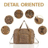 Leopard Print Fuffel Bag Foldable Tote Bag With Shoulder Straps and Pockets
