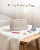 Narwey Puffy Makeup Bag for Travel Women Girl, Quilted Makeup Bag Cosmetic Bag, Cute Puffer Make up Organizer Bags, Travel Toiletry Bag Toiletries