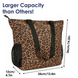 Leopard Print Travel Beach Tote Bag Large Capacity Shoulder Handbag with Multi Pockets Water-resistant for Seaside Shopping Casual for Women, Brown