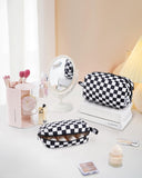 NW5207C Narwey Checkered Makeup Bag Travel Cosmetic Bag Organizer Small Toiletry Bag Make Up Bags with Comparments for Women and Girls, Gift for Teen Girls