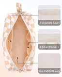 NW5207C Narwey Checkered Makeup Bag Travel Cosmetic Bag Organizer Small Toiletry Bag Make Up Bags with Comparments for Women and Girls, Gift for Teen Girls