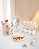 NW5207C Narwey Checkered Makeup Bag Travel Cosmetic Bag Organizer Small Toiletry Bag Make Up Bags with Comparments for Women and Girls, Gift for Teen Girls