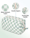 NW5207C Narwey Checkered Makeup Bag Travel Cosmetic Bag Organizer Small Toiletry Bag Make Up Bags with Comparments for Women and Girls, Gift for Teen Girls