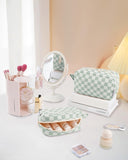 NW5207C Narwey Checkered Makeup Bag Travel Cosmetic Bag Organizer Small Toiletry Bag Make Up Bags with Comparments for Women and Girls, Gift for Teen Girls