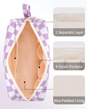 NW5207C Narwey Checkered Makeup Bag Travel Cosmetic Bag Organizer Small Toiletry Bag Make Up Bags with Comparments for Women and Girls, Gift for Teen Girls