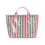 Striped PVC Tote Bag Women's Plastic Tote Purse Large Letters Print Hobo Handbag for Work, Beach, Gift