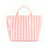 Striped PVC Tote Bag Women's Plastic Tote Purse Large Letters Print Hobo Handbag for Work, Beach, Gift
